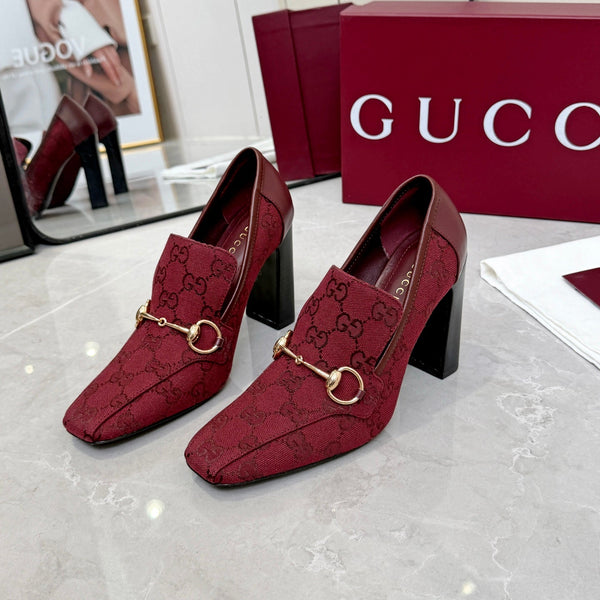 GG 26S Horsebit Loafers 10cm Block Heel Denim Fabric 157228
