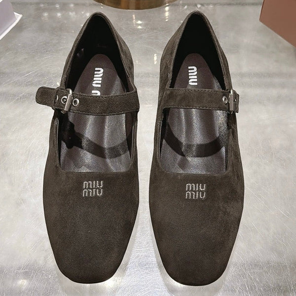 Miu Miu 2026 Square Toe Ballet Flats Suede 999626