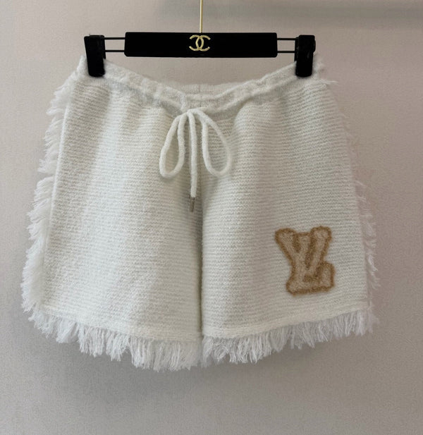 LV Fringe Hem Toweling Shorts Initials Wool 421038