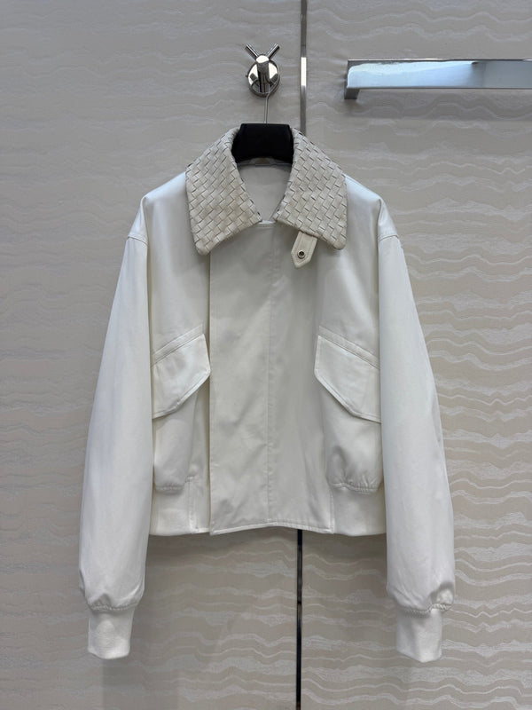 BV 26S Intrecciato Leather-Trimmed Jacket Polyester 435625