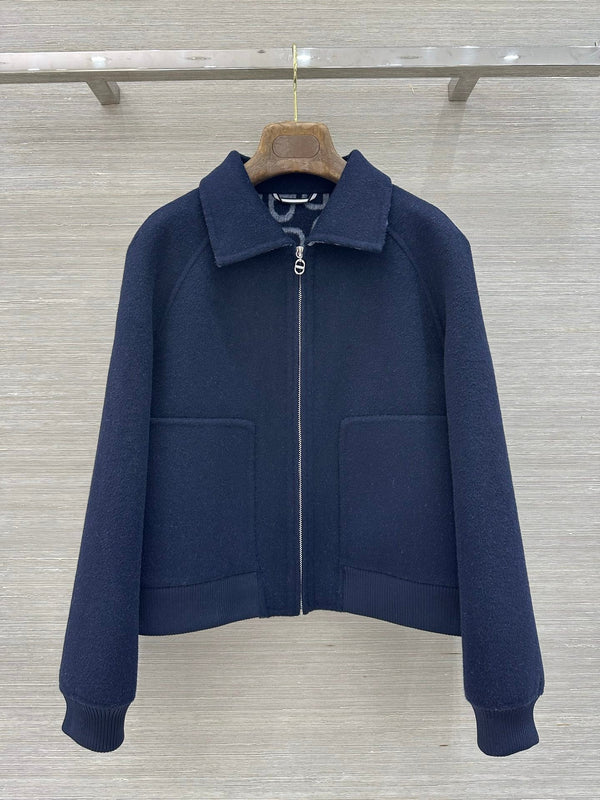 HM 26S Zip-Up Jacket Point Collar Patch Pockets Cashmere 427328