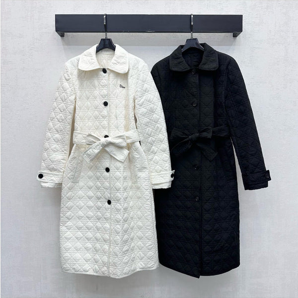 CD 26s Cannage Quilted Long Coat Belted Cotton 427532
