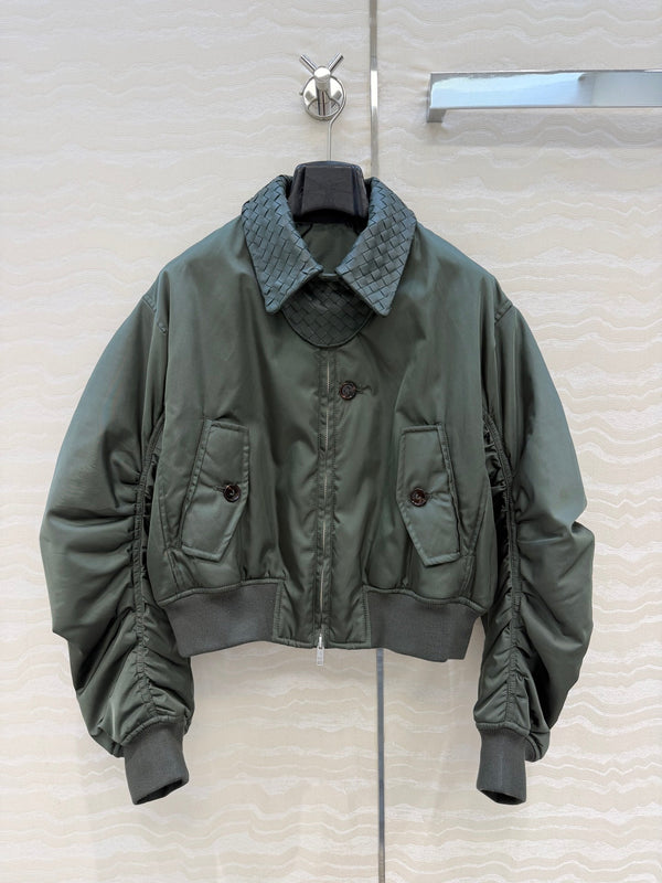 BV 26S Intrecciato Collar Padded Bomber Jacket Polyester 435629