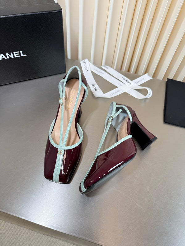 CC 26FW Pumps 8.5cm Square Toe Logo Two-Tone Patent Lether 190624
