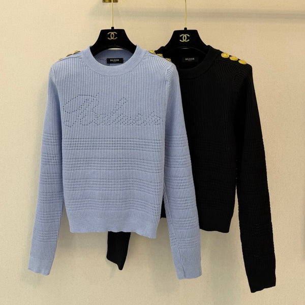 Balmain 26s Signature Ribbed Knit Sweater Wool Blend 451025