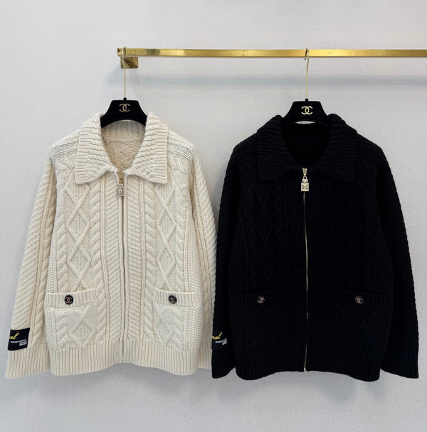 CC 26s Collared Cable Knit Zip Cardigan Wool 450978