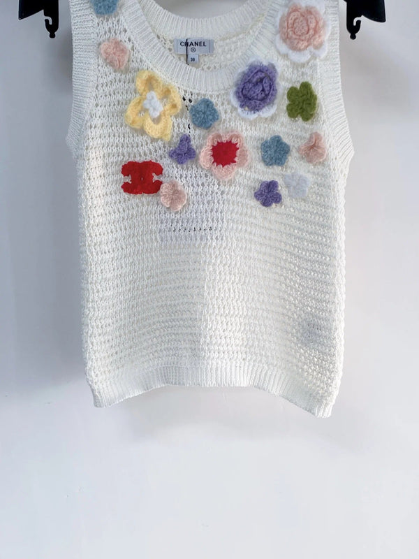 Chanel 2026 Colorful Floral Vest White mix colors Wool 149452