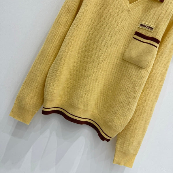 Miu 2026 Long-sleeved Shirt With Lapel Collar Yellow Cashmere 417644