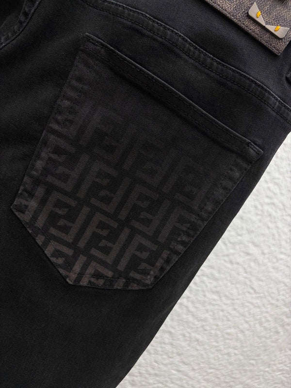 FF 2026 Men's Jeans Black Brown Monogram Denim 738165