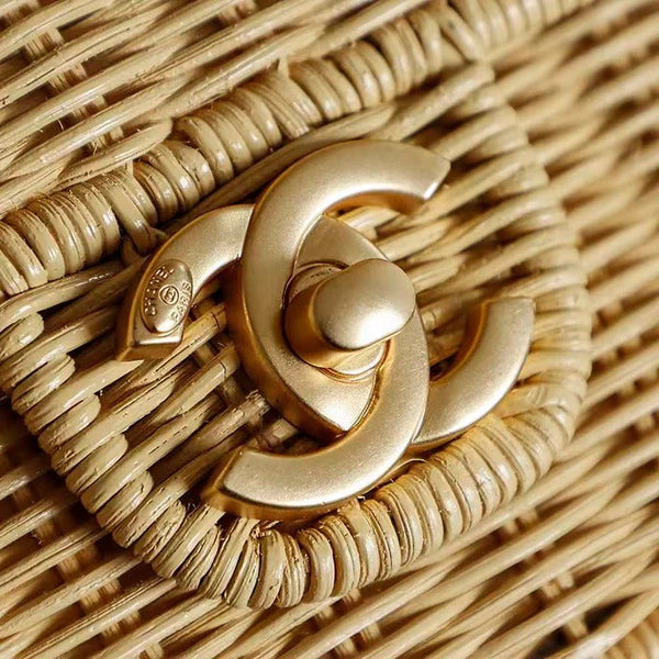 Chanel 2026 Flap Bag with Top Handle 18.5cm Beige Braided Rattan Leather