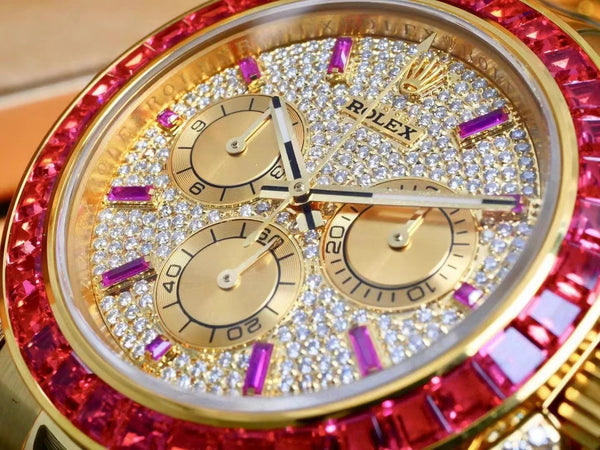 Rolex Daytona 40mm Gold Case Red Diamond Case Diamond Dial