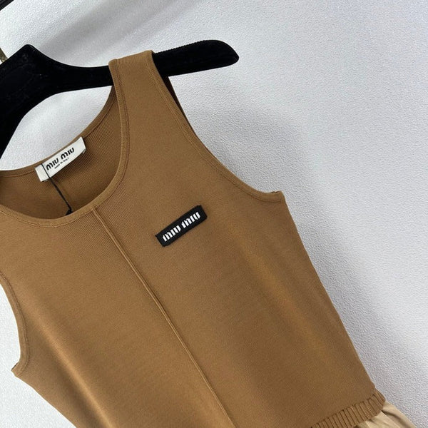 Miu 2026 Vest Patchwork Dress Brown Beige Wool Viscose 375132