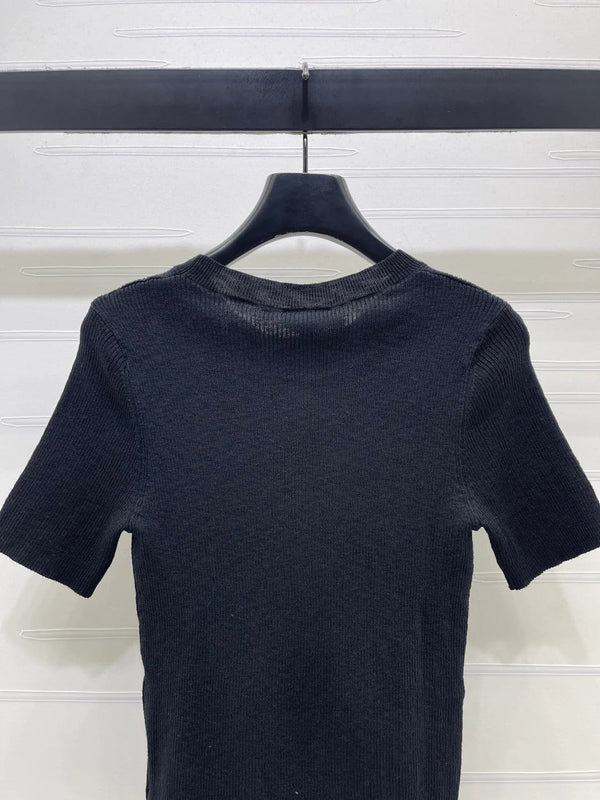 Chanel 2026 Crew Neck Double C Knit Short-Sleeve T-Shirt Cashmere 363394