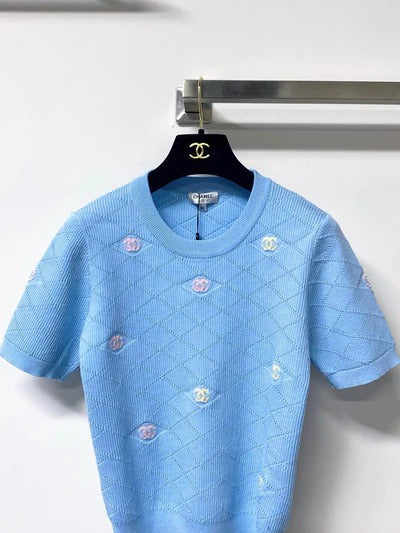 Chanel 2026 Quilted Knit Short-sleeved Shirt Wool Cashmere Tencel 310325