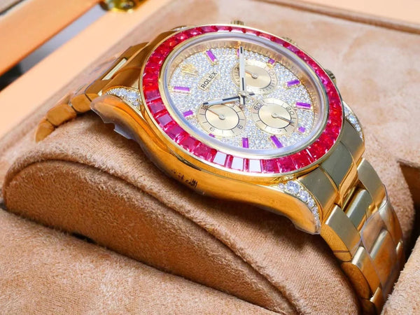 Rolex Daytona 40mm Gold Case Red Diamond Case Diamond Dial