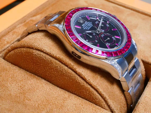 Rolex Daytona 40mm Stainless Steel Red Diamond Case Black Dial