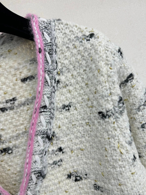 CC 2026 V-neck Cardigan Pink Mix White Wool 424707