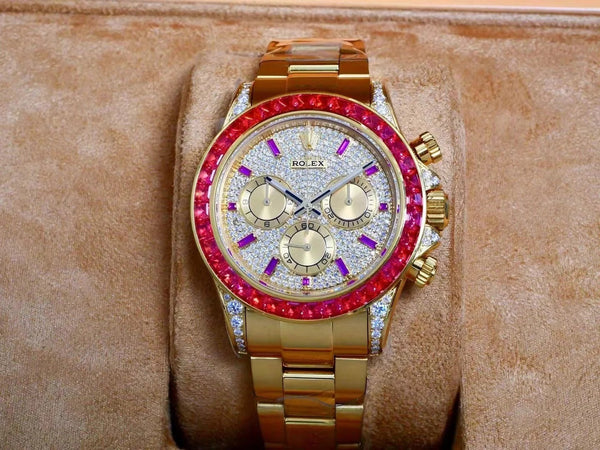 Rolex Daytona 40mm Gold Case Red Diamond Case Diamond Dial
