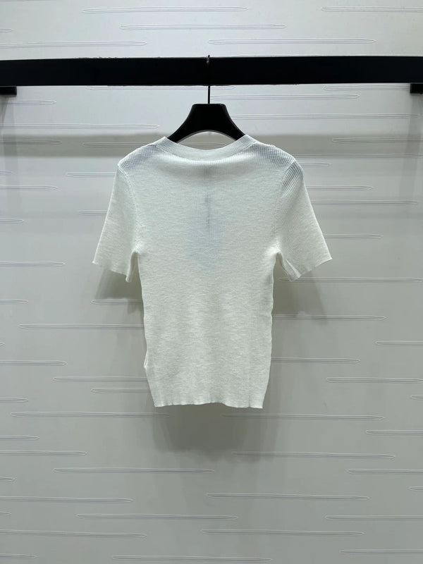 Chanel 2026 Crew Neck Double C Knit Short-Sleeve T-Shirt Cashmere 363394