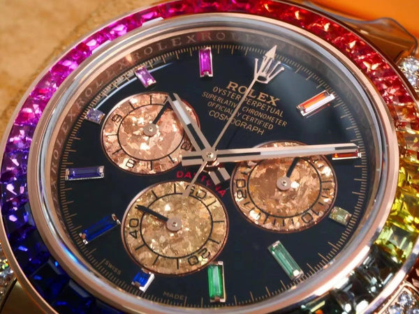 Rolex Daytona 40mm Rose Gold Rainbow Case Black Dial