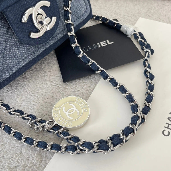 CC 2026 Quilted Mini Flap Bag 17cm Blue Denim
