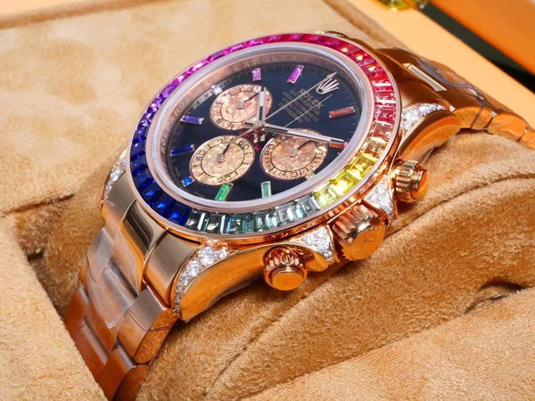Rolex Daytona 40mm Rose Gold Rainbow Case Black Dial