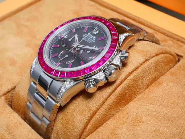 Rolex Daytona 40mm Stainless Steel Red Diamond Case Black Dial