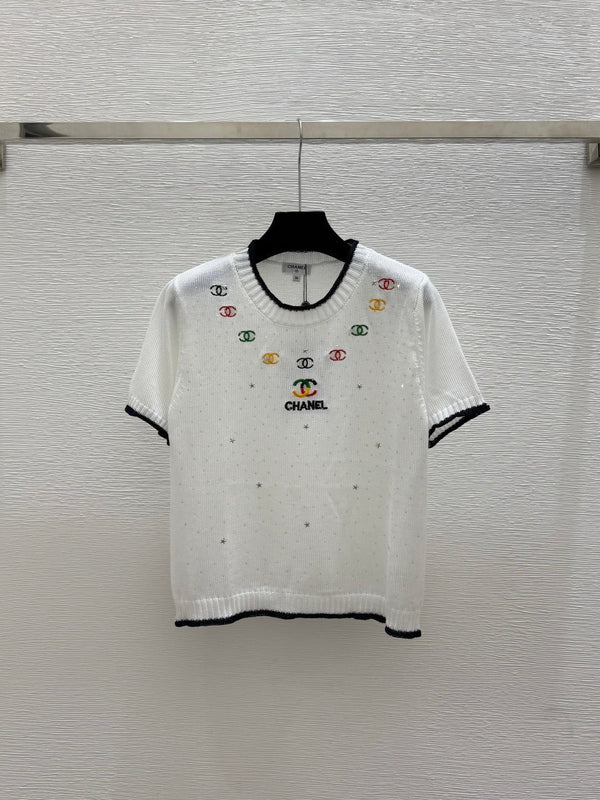 CC 2026 Rhinestone Knit Short-Sleeve T-Shirt Cotton 336634