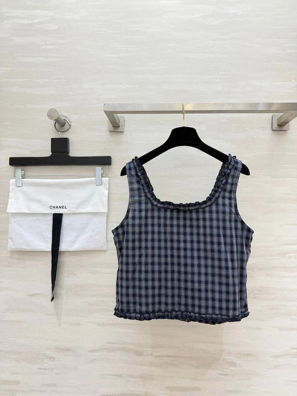 CC 2026 Checkered Ruffled Camisole Navy Blue Cotton