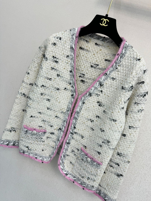 CC 2026 V-neck Cardigan Pink Mix White Wool 424707
