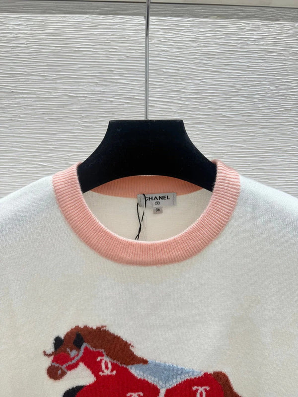 CC 2026 Horse Pattern Knit Short-Sleeve Shirt Cotton 685978