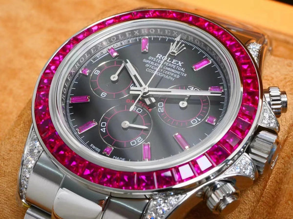 Rolex Daytona 40mm Stainless Steel Red Diamond Case Black Dial