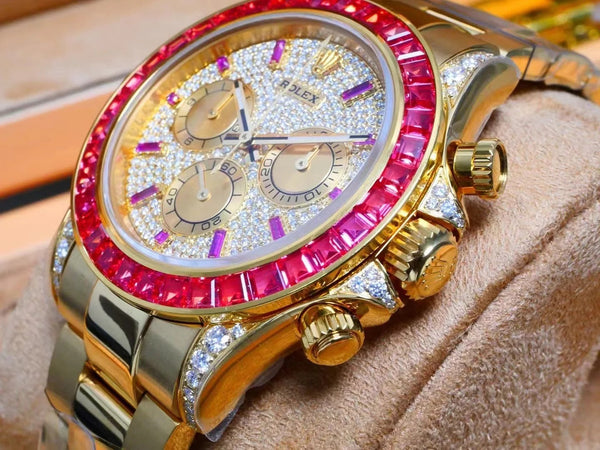 Rolex Daytona 40mm Gold Case Red Diamond Case Diamond Dial