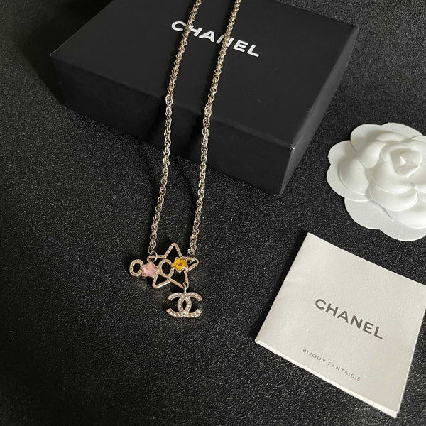 CC Vintage Double C Star Gold Diamond Necklaces