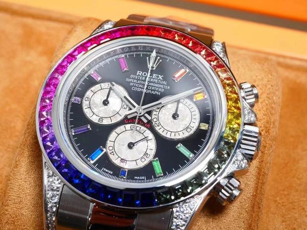 Rolex Daytona 40mm Stainless Steel Rainbow Case Black Dial
