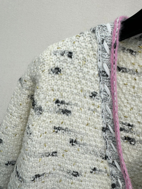 CC 2026 V-neck Cardigan Pink Mix White Wool 424707