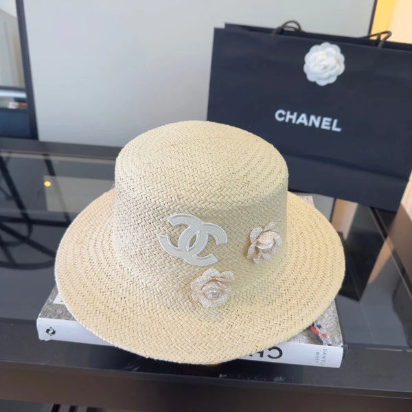 CC Straw Hat with Flower Logo 379510