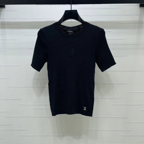 Chanel 2026 Crew Neck Double C Knit Short-Sleeve T-Shirt Cashmere 363394