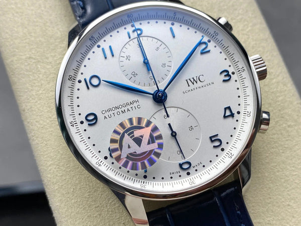 IWC Portuguese 41mm White Dial Steel Case Navy Blue Leather