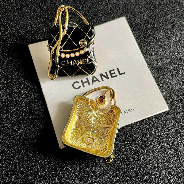 CC Vintage Double C Bag Black Gold Earrings