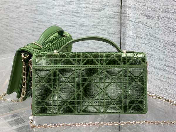 CD 2026 Microbead-Embroidered Bag 21cm Cotton Leather 355271