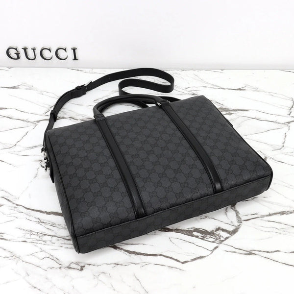 GG 2026 Mega Web Trademark Briefcase 38cm Canvas Leather