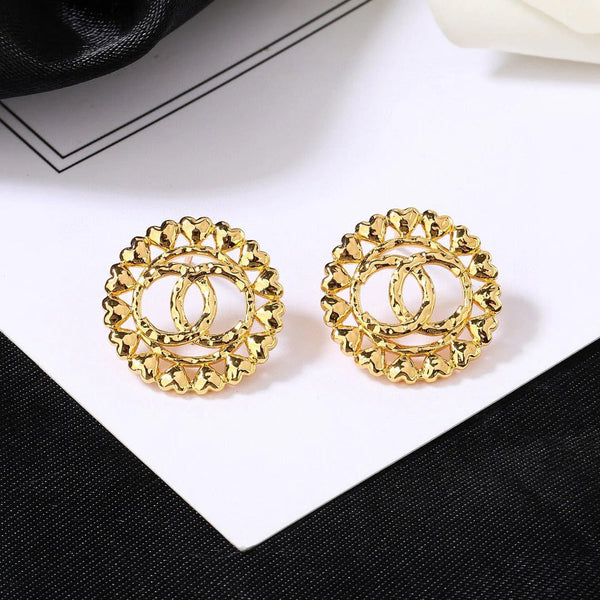 CC Metal Heart Double C Gold Earrings