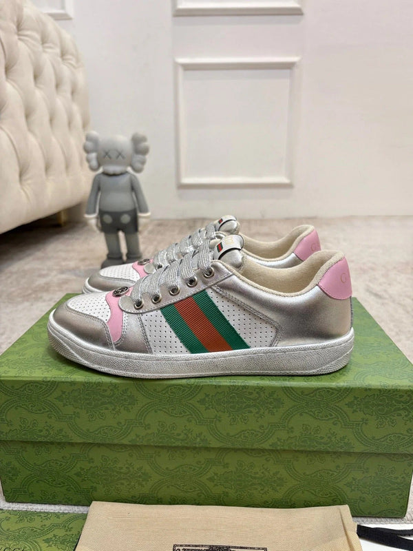 GG 26ss Screener Sneaker Sliver Pink Metallic Cowhide 697185