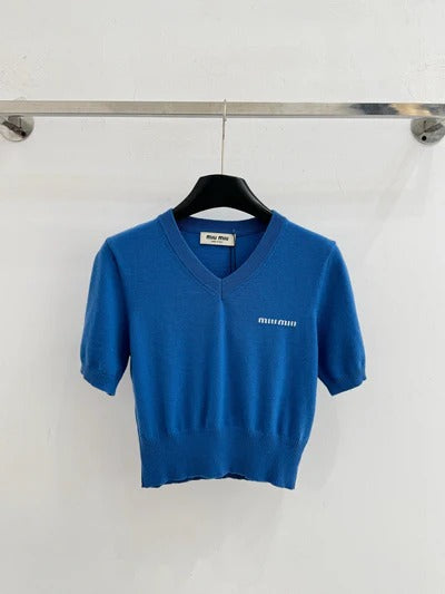 Miu 2026 V-neck Short Sleeved Shirt Wool 341139