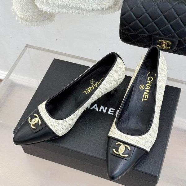 CC 2026 Heel Pump 55 Tweed Sheepskin Double C Logo