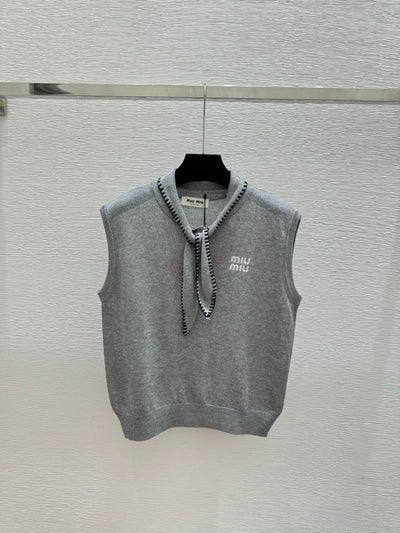 Miu 2026 Tie-Waist Crew Neck Knitted Vest Wool Cashmere 341448