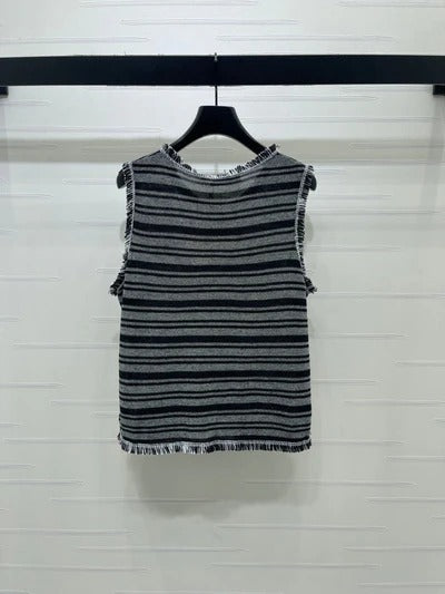 Miu 2026 Striped Knitted Vest Black Grey Wool Polyester 766322