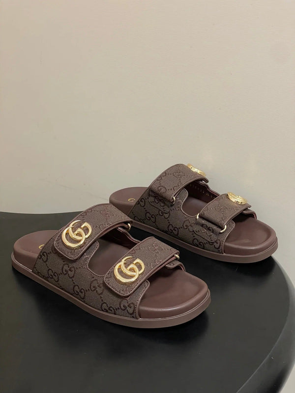 GG 26ss Platform Slippers Monogram Canvas Sheepskin