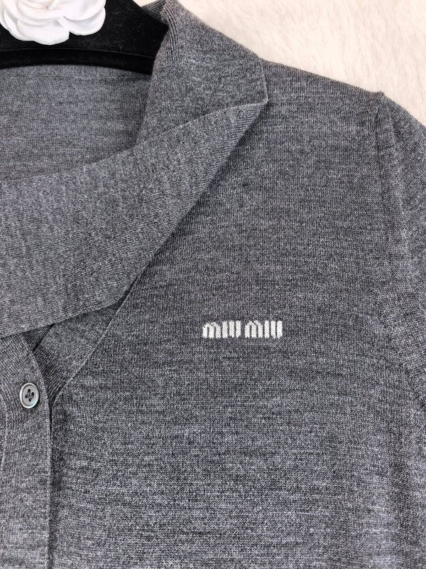 Miu 2026 Cardigan With Bow Tie Dark Grey Wool 837254